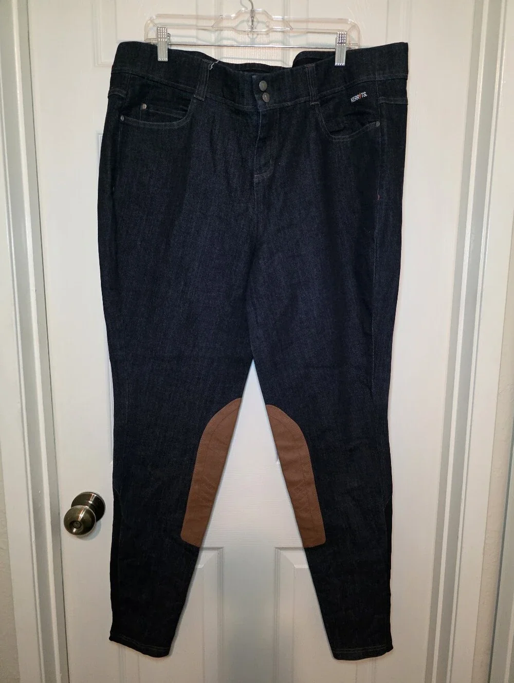 Kerrits Womens Stretch Denim Knee Patch Breech Blue Horse Riding Pants 1X - Picture 1 of 14